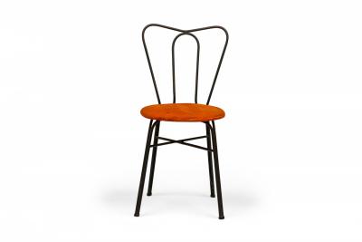 Tony Paul Pair of Tony Paul Black Iron and Orange Upholstery Ice Cream Parlor Side Chairs