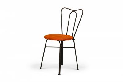 Tony Paul Pair of Tony Paul Black Iron and Orange Upholstery Ice Cream Parlor Side Chairs