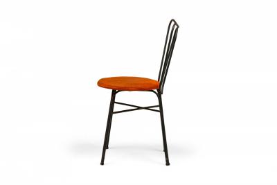 Tony Paul Pair of Tony Paul Black Iron and Orange Upholstery Ice Cream Parlor Side Chairs