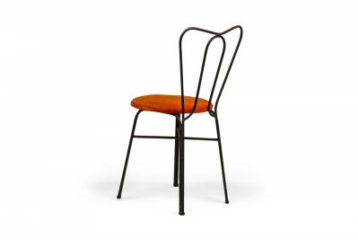Tony Paul Pair of Tony Paul Black Iron and Orange Upholstery Ice Cream Parlor Side Chairs