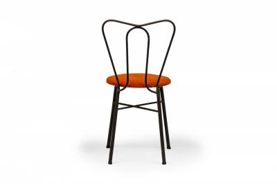 Tony Paul Pair of Tony Paul Black Iron and Orange Upholstery Ice Cream Parlor Side Chairs