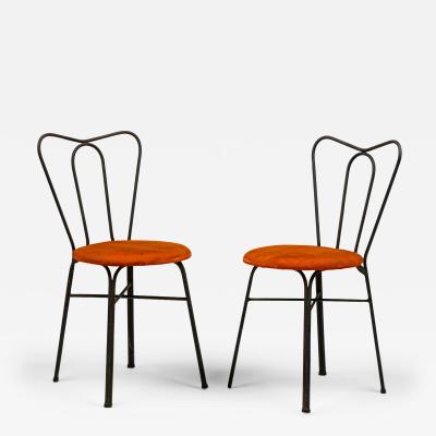 Tony Paul Pair of Tony Paul Black Iron and Orange Upholstery Ice Cream Parlor Side Chairs