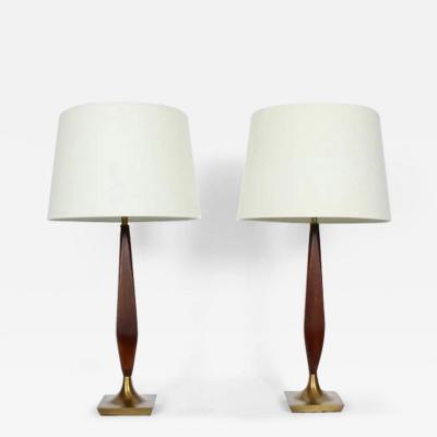 Tony Paul Pair of Tony Paul Style Walnut and Brass Candlestick Table Lamps 1950s
