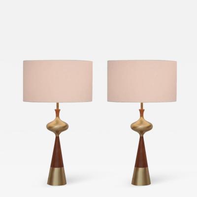 Tony Paul Set of Two Table Lamps in Walnut and Brass by Tony Paul for Westwood 1950s