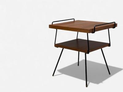 Tony Paul Style Lacquered Iron Walnut Side Tables USA 1960s