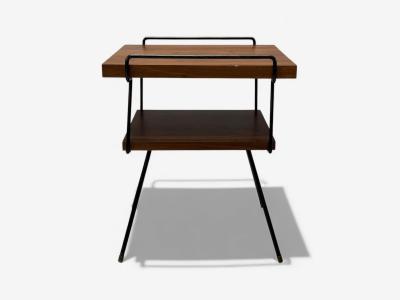 Tony Paul Style Lacquered Iron Walnut Side Tables USA 1960s