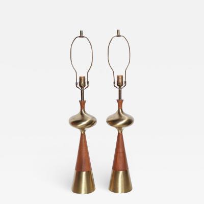 Tony Paul Tall Pair of Tony Paul for Westwood Sculpted Walnut Brass Bottle Table Lamps