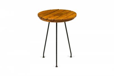 Tony Paul Tony Paul American Circular Wooden Slat Top And Iron Leg End Side Table