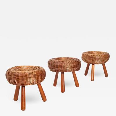 Tony Paul Tony Paul Attributed Low Stools Woven Wicker Solid Beech United States 1950s