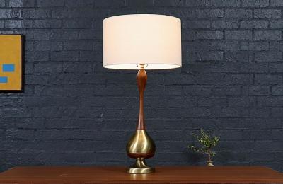 Tony Paul Tony Paul Sculpted Brass Walnut Table Lamp by Westwood Industries