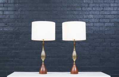 Tony Paul Tony Paul Sculpted Brass Walnut Table Lamps for Westwood Industries