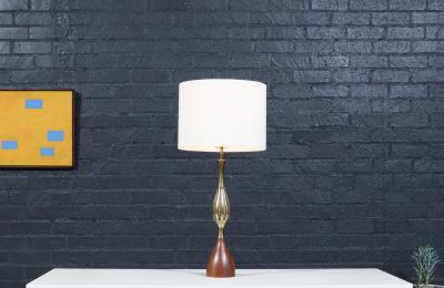 Tony Paul Tony Paul Sculpted Brass Walnut Table Lamps for Westwood Industries