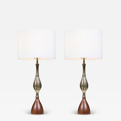 Tony Paul Tony Paul Sculpted Brass Walnut Table Lamps for Westwood Industries