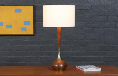 Tony Paul Tony Paul Sculpted Walnut Brass Table Lamp by Westwood Industries