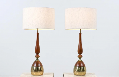 Tony Paul Tony Paul Sculpted Walnut Brass Table Lamps for Westwood Industries