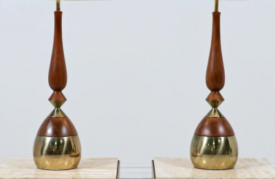 Tony Paul Tony Paul Sculpted Walnut Brass Table Lamps for Westwood Industries
