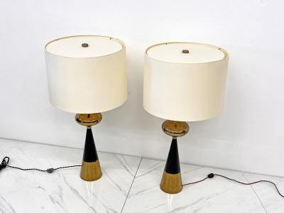 Tony Paul Tony Paul for Westwood Brass Ebonized Walnut Table Lamps A Pair 1950s