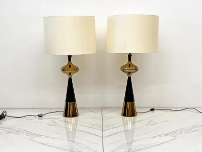 Tony Paul Tony Paul for Westwood Brass Ebonized Walnut Table Lamps A Pair 1950s