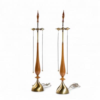 Tony Paul Tony Paul for Westwood Mid Century Walnut and Brass Lamps Pair