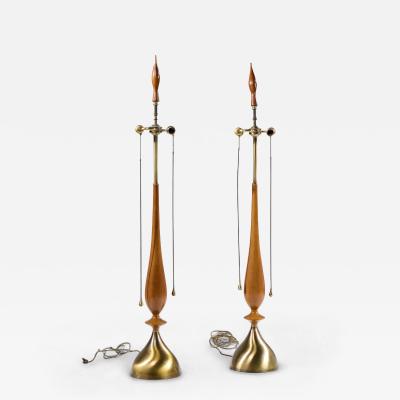 Tony Paul Tony Paul for Westwood Mid Century Walnut and Brass Lamps Pair