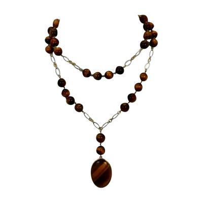 Top Grade Tigers Eye Necklace Both White Yellow 14 Karat Gold Unique Chain