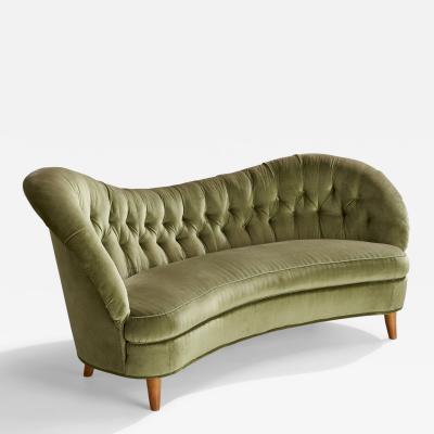 Tor Wolfenstein Tor Wolfenstein Sofa with Velvet and Wood Sweden 1940s