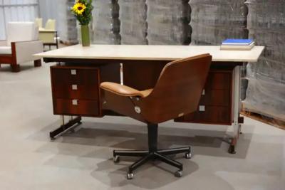 Tora Brasil Mid Century Modern Desk in Hardwood and Marble by Novo Rumo c 1960s