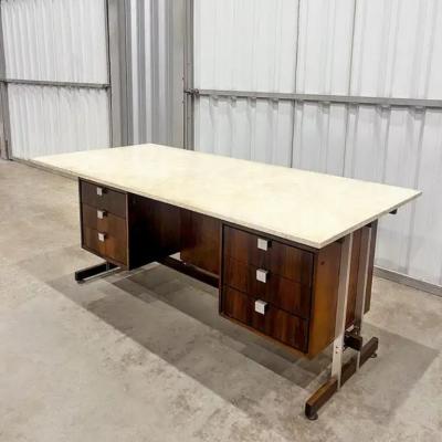 Tora Brasil Mid Century Modern Desk in Hardwood and Marble by Novo Rumo c 1960s