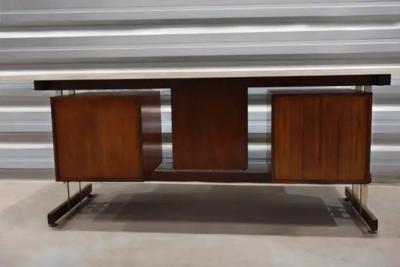 Tora Brasil Mid Century Modern Desk in Hardwood and Marble by Novo Rumo c 1960s