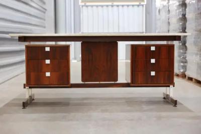 Tora Brasil Mid Century Modern Desk in Hardwood and Marble by Novo Rumo c 1960s