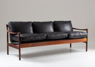 Torbjorn Afdal Midcentury Scandinavian Sofa in Leather and Rosewood by Torbj rn Afdal