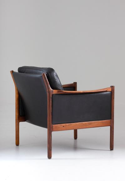 Torbjorn Afdal Scandinavian Midcentury Leather and Rosewood Lounge Chairs by Torbj rn Afdal
