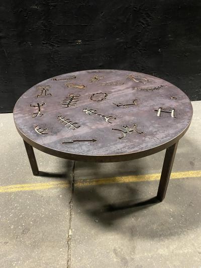 Torch Cut Brutalist Iron Cocktail Table