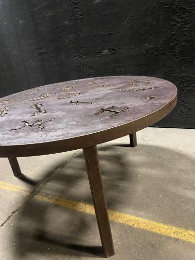 Torch Cut Brutalist Iron Cocktail Table