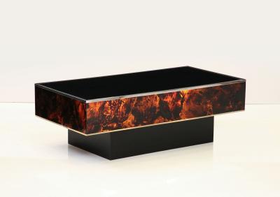 Tortoise Lucite Cocktail Table with Inerior Lights France 1970s