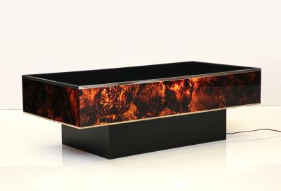 Tortoise Lucite Cocktail Table with Inerior Lights France 1970s