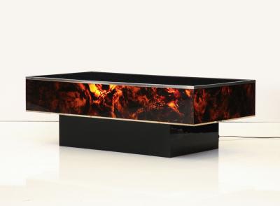 Tortoise Lucite Cocktail Table with Inerior Lights France 1970s