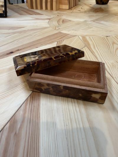 Tortoiseshell Style Wood Box with Beveled Lid