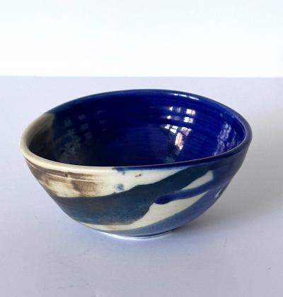 Toshiko Takaezu Ceramic Tea Bowl with Brilliant Blue Glaze by Toshiko Takaezu
