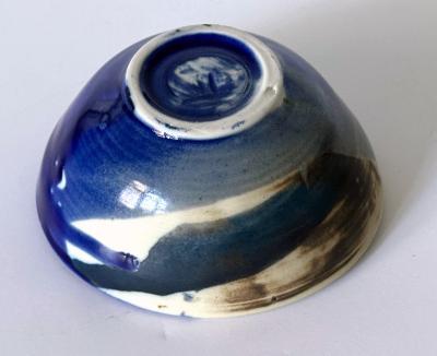 Toshiko Takaezu Ceramic Tea Bowl with Brilliant Blue Glaze by Toshiko Takaezu