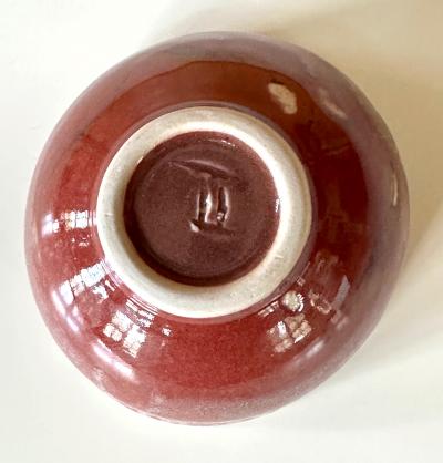 Toshiko Takaezu Ceramic Tea Bowl with Brilliant Red Glaze by Toshiko Takaezu