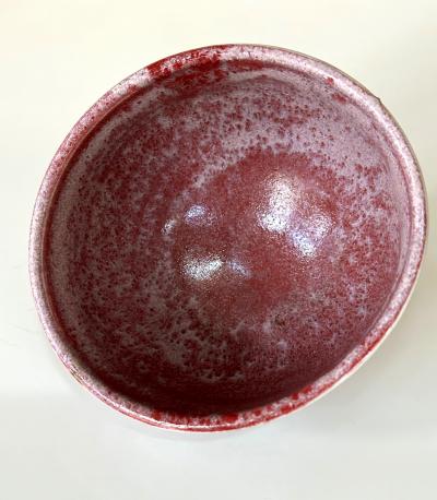 Toshiko Takaezu Ceramic Tea Bowl with Brilliant Red Glaze by Toshiko Takaezu