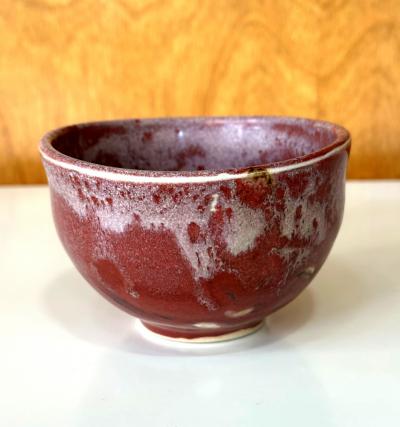 Toshiko Takaezu Ceramic Tea Bowl with Brilliant Red Glaze by Toshiko Takaezu