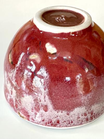 Toshiko Takaezu Ceramic Tea Bowl with Brilliant Red Glaze by Toshiko Takaezu