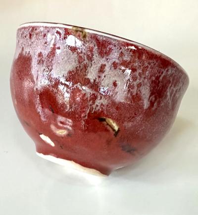 Toshiko Takaezu Ceramic Tea Bowl with Brilliant Red Glaze by Toshiko Takaezu