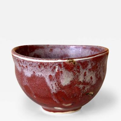 Toshiko Takaezu Ceramic Tea Bowl with Brilliant Red Glaze by Toshiko Takaezu