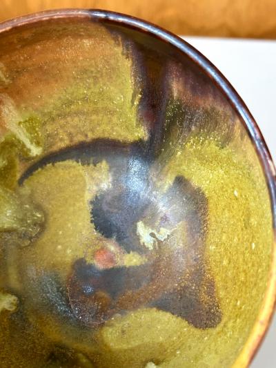 Toshiko Takaezu Ceramic Tea Bowl with Mottled Yellow Glaze by Toshiko Takaezu