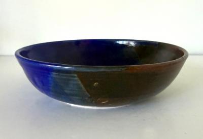 Toshiko Takaezu Large Ceramic Bowl with Brilliant Blue Glaze by Toshiko Takaezu
