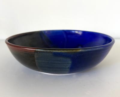 Toshiko Takaezu Large Ceramic Bowl with Brilliant Blue Glaze by Toshiko Takaezu