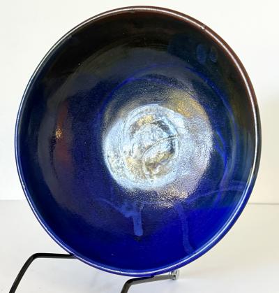 Toshiko Takaezu Large Ceramic Bowl with Brilliant Blue Glaze by Toshiko Takaezu